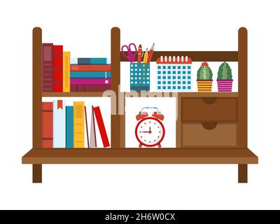 Regal für das Home Office mit Dekor in Flat Stock Vektor