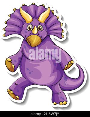 Triceratops Dinosaurier Cartoon Charakter Aufkleber Illustration Stock Vektor