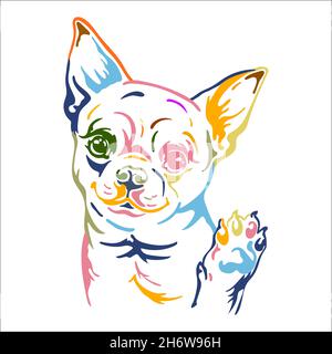 Cute chihuahua Hund Farbe Kontur Porträt. Hundekopf in Vorderansicht Vektordarstellung isoliert auf Weiß. Für Dekor, Design, Druck, Poster, Postkarte, S Stock Vektor