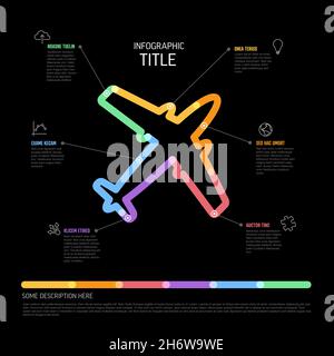 Infografik dunkle Transportbericht Vorlage aus dicken frischen Farbe Markierungslinien und Symbole mit Flugzeug - schwarz Hintergrund Version gemacht Stock Vektor