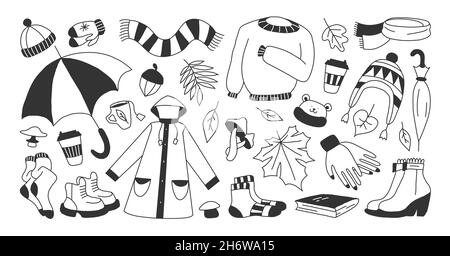 Satz von Symbolen symbolisieren Herbst, helle Cartoon-Stil, Vektor-Illustration. Stock Vektor
