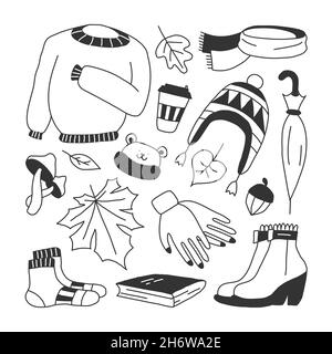 Satz von Symbolen symbolisieren Herbst, helle Cartoon-Stil, Vektor-Illustration. Stock Vektor