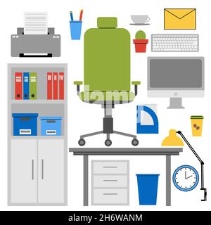 Handgezeichnete Büroelemente Kollektion Vektor Illustration. Stock Vektor