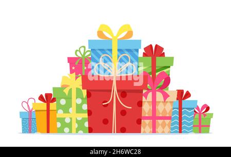 Geschenke mit Schleifen und Bändern. Stock Vektor