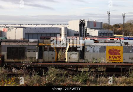 Toton, Nottinghamshire, Großbritannien. November 2021. Eine allgemeine Ansicht zu Toton Sidings, wo der geplante HS2-Hub East Midlands gestrichen wurde, nachdem die Regierung den Leeds-Teil der HS2-Hochgeschwindigkeitsstrecke verschrottet hatte. Credit Darren Staples/Alamy Live News. Stockfoto