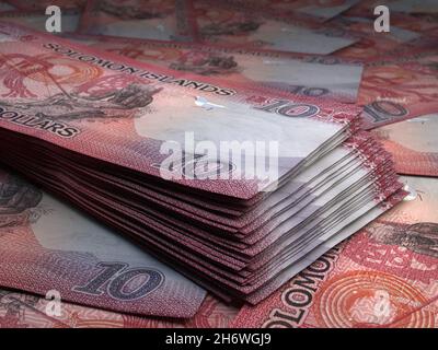 Geld der Salomonen. Dollarscheine. SBD-Banknoten. 10 Tok. Handel, Finanzen, Nachrichten Hintergrund. 3d-Illustration. Stockfoto