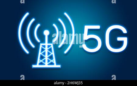 5G Technologie Neon Stockfoto