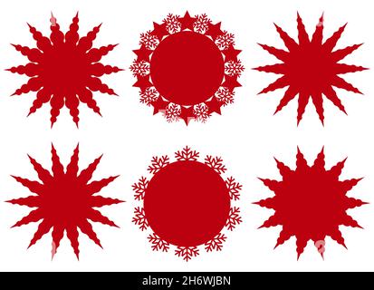 Set von weihnachtsaufklebern mit Sternentstehung, Schneeflocken, Sonnenstrahlen. Vektorgrafik Stock Vektor