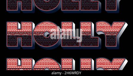 Bild von Stechpalme in Wiederholung zu weihnachten auf schwarzem Hintergrund. weihnachten, Winter, Tradition und Feierkonzept digital generiertes Bild. Stockfoto