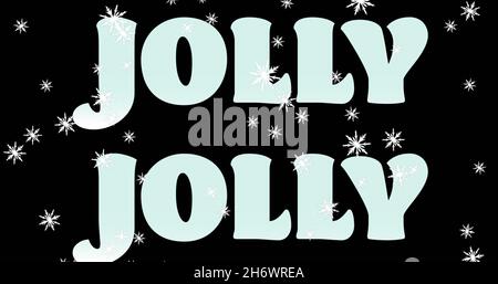 Bild von fröhlichem Text in Wiederholung zu weihnachten und Schnee fällt auf schwarzem Hintergrund. weihnachten, Winter, Tradition und Feierkonzept digital ge Stockfoto