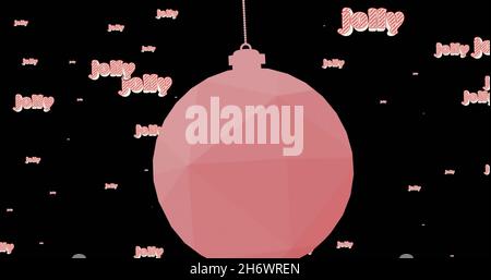 Bild von fröhlichem Text in Wiederholung zu weihnachten und Kugel auf schwarzem Hintergrund. weihnachten, Winter, Tradition und Feierkonzept digital generieren Stockfoto