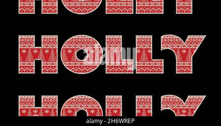 Bild von Stechpalme in Wiederholung zu weihnachten auf schwarzem Hintergrund. weihnachten, Winter, Tradition und Feierkonzept digital generiertes Bild. Stockfoto