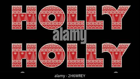 Bild von Stechpalme in Wiederholung zu weihnachten auf schwarzem Hintergrund. weihnachten, Winter, Tradition und Feierkonzept digital generiertes Bild. Stockfoto