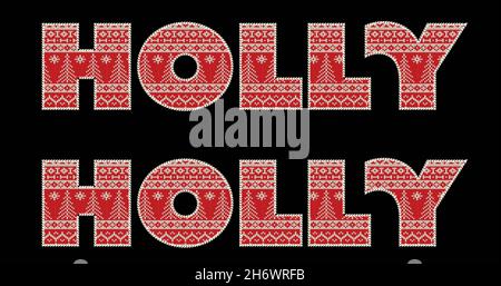 Bild von Stechpalme in Wiederholung zu weihnachten auf schwarzem Hintergrund. weihnachten, Winter, Tradition und Feierkonzept digital generiertes Bild. Stockfoto