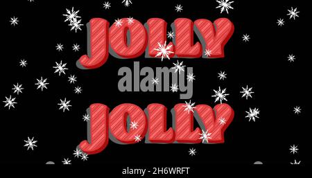 Bild von fröhlichem Text in Wiederholung zu weihnachten und Schnee fällt auf schwarzem Hintergrund. weihnachten, Winter, Tradition und Feierkonzept digital ge Stockfoto