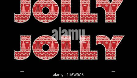 Bild von fröhlichem Text in Wiederholung zu weihnachten auf schwarzem Hintergrund. weihnachten, Winter, Tradition und Feierkonzept digital generiertes Bild. Stockfoto