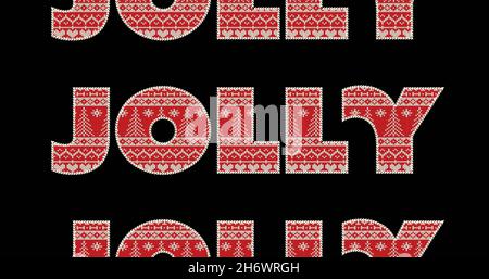 Bild von fröhlichem Text in Wiederholung zu weihnachten auf schwarzem Hintergrund. weihnachten, Winter, Tradition und Feierkonzept digital generiertes Bild. Stockfoto