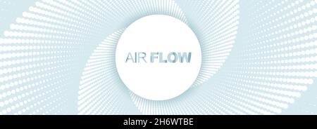 Frischer Wind wirbelnder Hintergrund von Dots mit rundem Rahmen für Text oder Logo. Halbton-Vortex-Tunnel. Cleand Air-Konzept. Stock Vektor