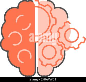 Menschliches Gehirn mit Zahnrädern. Kreative Ideengenerierung und Konzept für Hirnmechanismen. Flache Illustration. Isoliert auf weißem Hintergrund. Stock Vektor