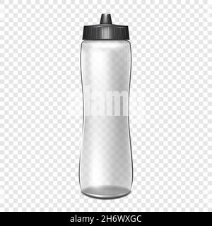 Klare Wasserflasche auf transparentem Hintergrund. Realistisches Vektormockup. Leerer Sport-Fitnessflask-Mock-up Stock Vektor