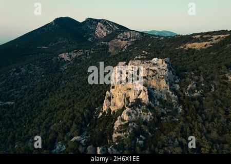 Ruinen von Monolithos Burg und Kloster Stockfoto