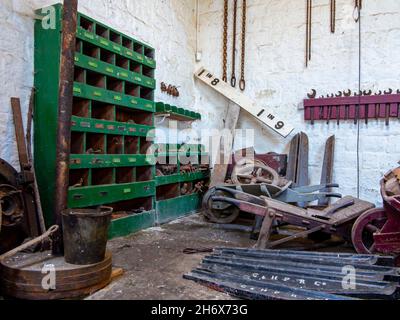 Die älteste erhaltene Eisenbahnwerkstatt der Welt wurde 1830 an der High Peak Junction auf der Cromford und High Peak Railway im Derbyshire Peak District in Großbritannien errichtet Stockfoto