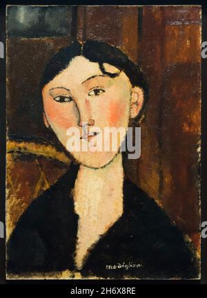 Gemälde „Beatrice Hastings“ des italienischen modernistischen Malers Amedeo Modigliani (1915), ausgestellt in seiner Retrospektive in der Albertina in Wien. Die Ausstellung zum 100. Todestag des Künstlers läuft bis zum 9. Januar 2022. Stockfoto