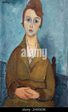 Gemälde „Young Lolotte“ des italienischen modernistischen Malers Amedeo Modigliani (1918), ausgestellt in seiner Retrospektive in der Albertina in Wien. Die Ausstellung zum 100. Todestag des Künstlers läuft bis zum 9. Januar 2022. Stockfoto