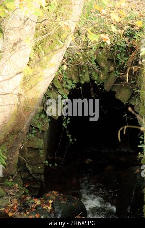 Steinbrücke über Porter Brook bei Porter Clough, Ringinglow, Sheffield, South Yorkshire, England, Vereinigtes Königreich Stockfoto