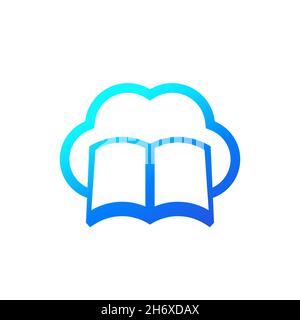 Bücher in der Cloud, Online-Bibliothek Symbol auf weiß Stock Vektor