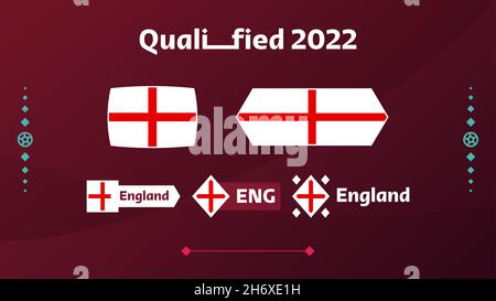 Set von england Flagge und Text auf 2022 Fußballturnier Hintergrund. Vektor-Illustration Fußball-Muster für Banner, Karte, Website. Nationalflagge eng Stock Vektor