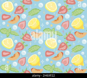 Limonade mit Minze und Frucht, nahtloses Vektor-Muster Stock Vektor