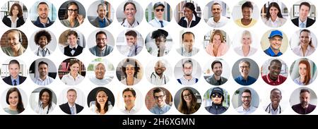 People Headshot Face Collage. Verschiedene Avatarportraits Stockfoto