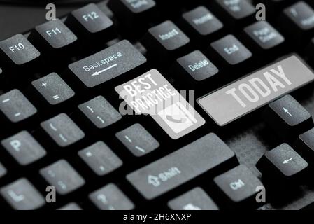 Konzeptunterschrift Best Practice. Geschäftsübersicht kommerzielle Verfahren, die akzeptiert werden, sind vorgeschrieben, um schriftliche Notizen korrekt in zu konvertieren Stockfoto