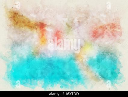 Abstrakter Aquarellhintergrund. Farbspritzer auf Papier Stockfoto