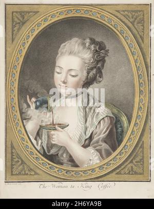 Radierung mit dem Titel The Woman Taking Coffee von Louis-Marin Bonnet, französisch, ca. 1774 Stockfoto