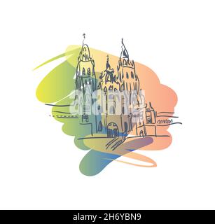 Kathedrale von Santiago de Compostela, Spanien. Auf weißem Hintergrund isolierte Vektorgrafik. Eps 10 Stock Vektor