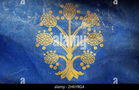 Draufsicht der Retro-Flagge von Appleby in Westmorland Stadt. Grunge-Flagge des vereinigten Königreichs von Großbritannien, England. Kein Fahnenmast, Flugzeugdesign, Layout. Fl Stockfoto