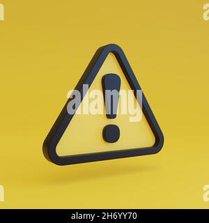 Achtung- oder Warnzeichen. Dreieckiges Warnschild, Vorsicht, Sicherheit, Gefahr. 3D Rendering-Illustration. Stockfoto