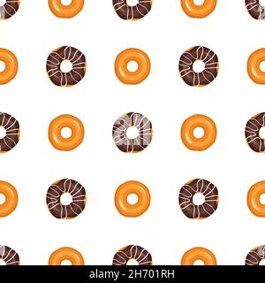 Nahtloses Muster aus glasierten Donuts. Druck aus süßem Gebäck für Geburtstag, Urlaub und Party. Vektor flache Illustration von Dessert und Essen Stock Vektor