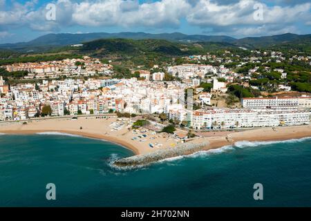 Vogelperspektive auf Sant Pol de Mar, Spanien Stockfoto