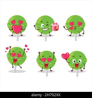 Süße Melone Lollipop Cartoon-Figur mit Liebe niedlichen Emoticon. Vektorgrafik Stock Vektor