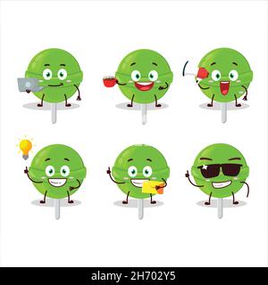 Süße Melone Lollipop Cartoon-Figur mit verschiedenen Arten von Business-Emoticons. Vektorgrafik Stock Vektor