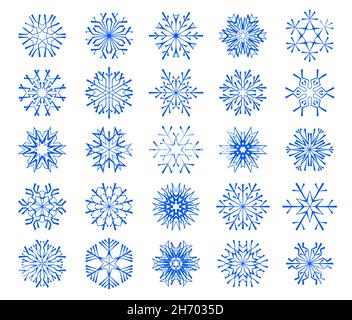 Set aus dünnen ausgekleideten Original-Schneeflocken für Winterferien, Weihnachten oder Silvester. Stock Vektor