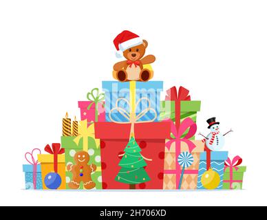 Geschenke mit Schleifen und Bändern. Stock Vektor