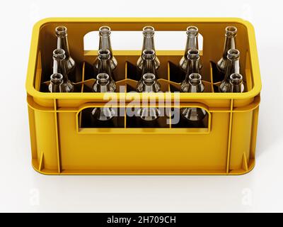 Leere Bierflaschen aus Glas isoliert auf weißem Hintergrund. 3D Abbildung. Stockfoto