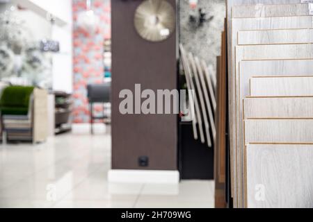 Markt Laminat und Parkett Holzspanplatte, Architektur und Konstruktion für Bodenbeläge und Innenarchitektur. Stockfoto