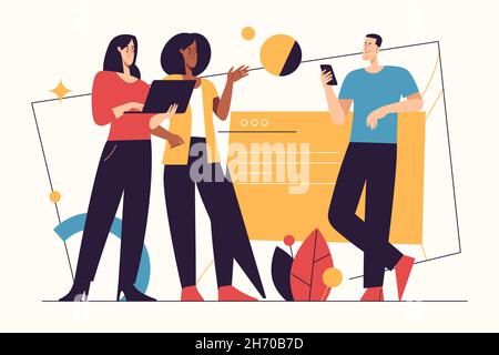 Vektordarstellung zum Thema Datenerfassung, Business Intelligence, digitale Lösungen. Bearbeitbare Kontur Stock Vektor