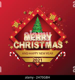 Frohe Weihnachten Hintergrund mit weihnachten Element. Roter Hintergrund. Party Einladung Vektor Illustration Design Stock Vektor