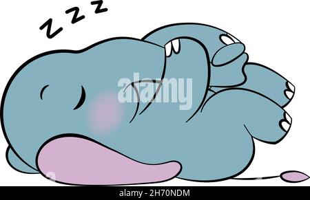 Emotionaler Aufkleber mit niedlichem Elefant. Kawaii-Stil. Cartoon Emoji Aufkleber mit schlafenden Elefant. Vektorgrafik. Stock Vektor